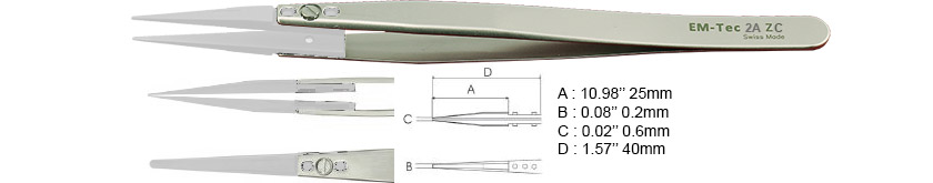 EM-Tec 2A.ZC Pinzette mit wechselbaren Keramikspitzen, flache, angerundete Spitzen